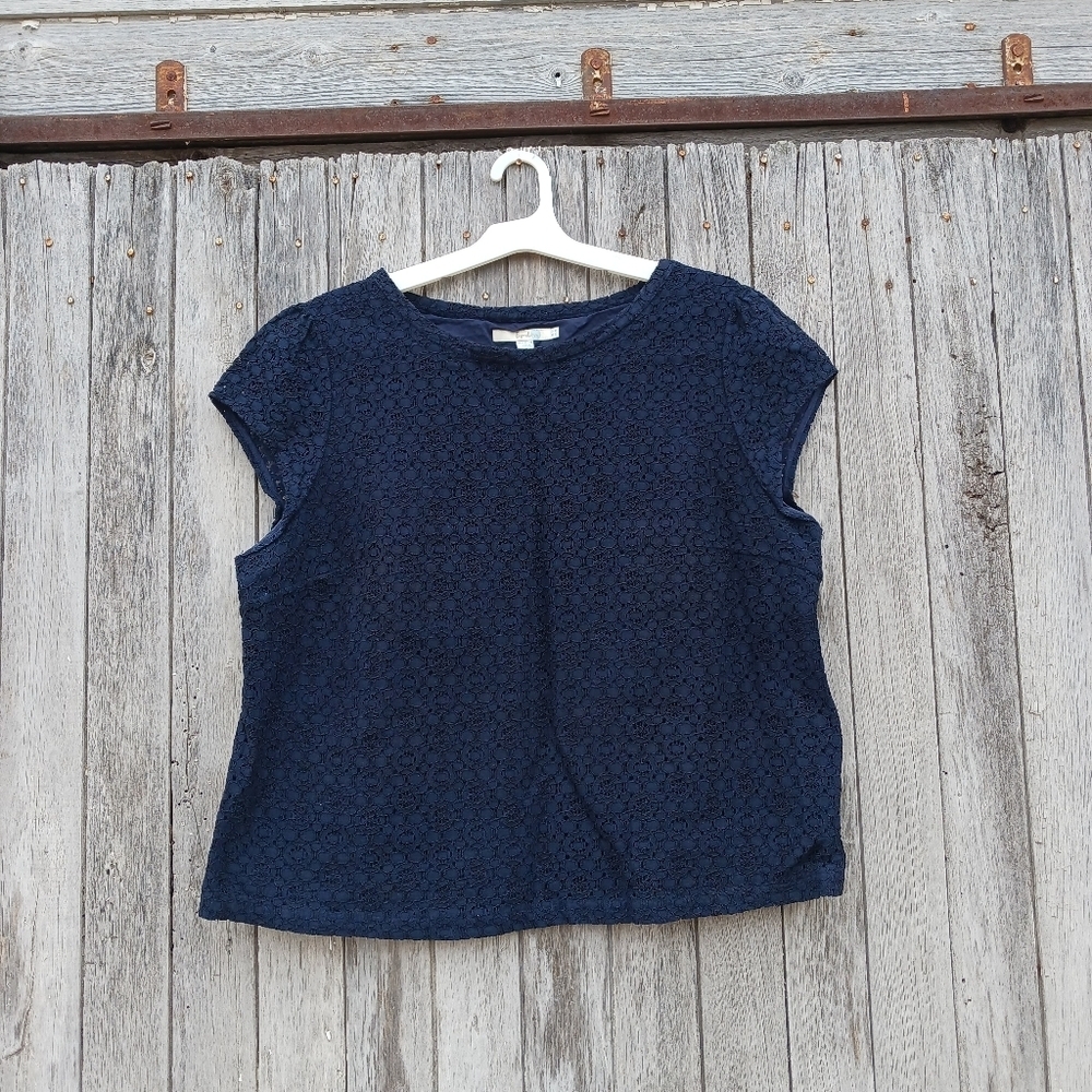 Boden Navy‎ Blue Lace Blouse Short Sleeve Top Womens Size UK 22 /US 18